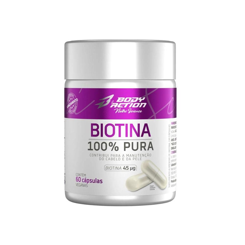 Biotina 100% Pura 60Cápsulas Para Cabelos E Unhas Bodyaction