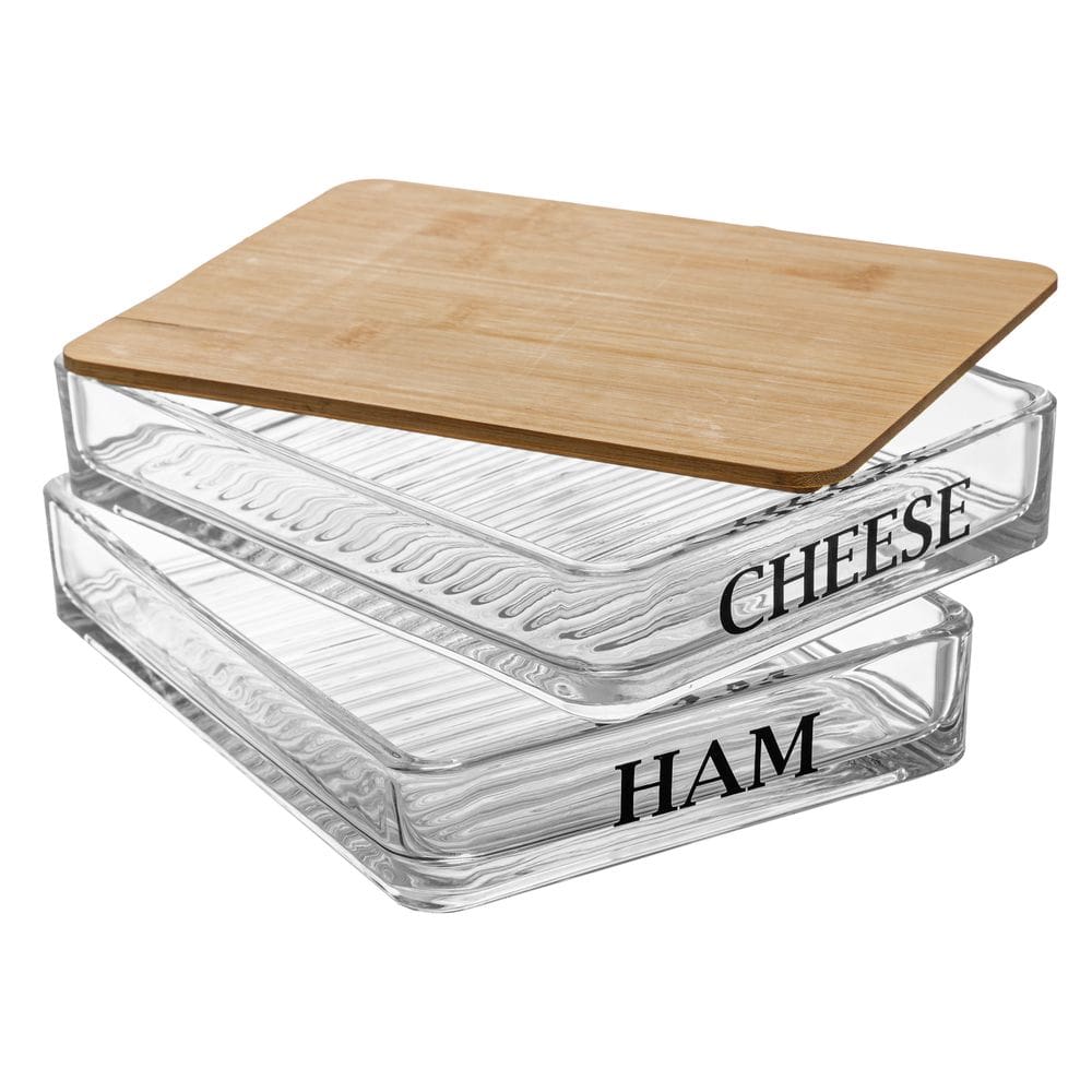 Porta Frios de Vidro Empilhável C/Tampa de Bambu Basic 20x15x8cm Wolff