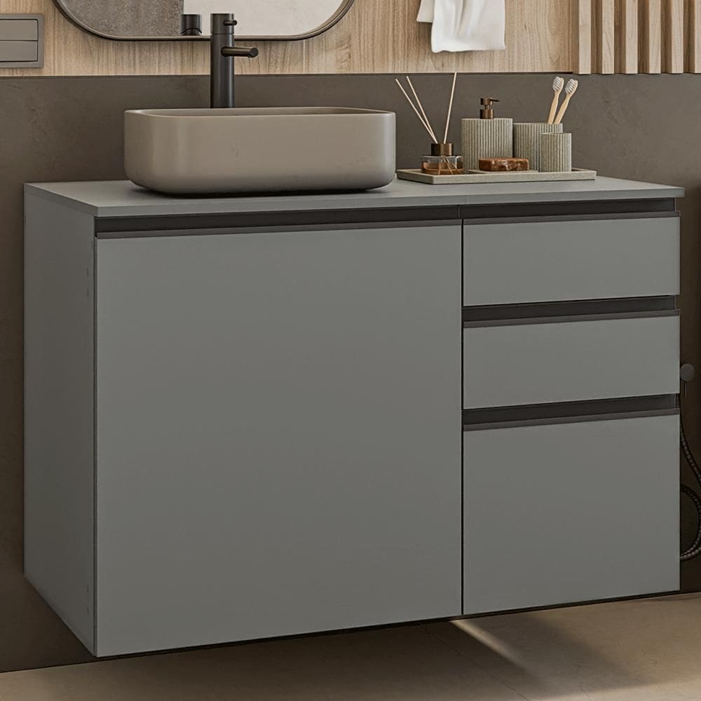 Gabinete Suspenso para Banheiro 100cm 1 Porta 3 Gavetas Cinza Nice Madesa 03