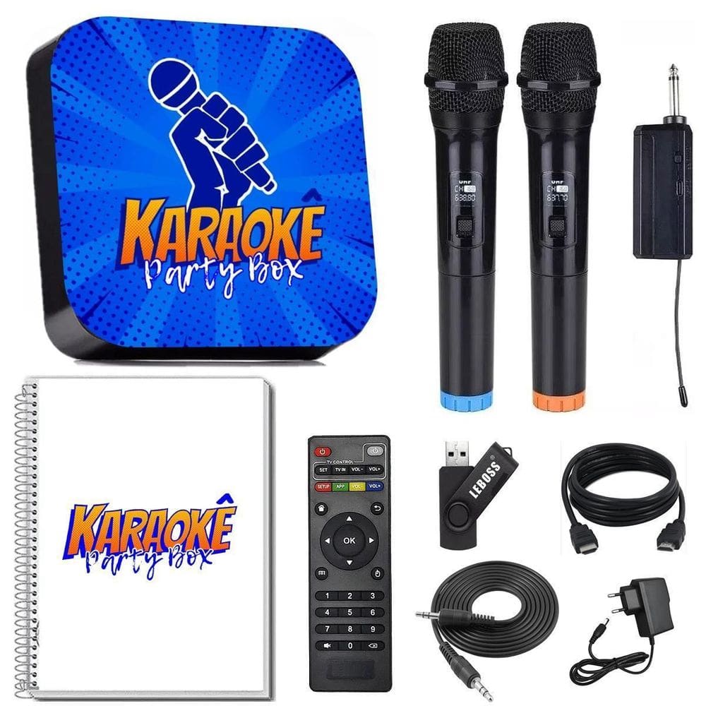 Karaoke Party Box Azul +2 Microfones Sem Fio + Catálogo
