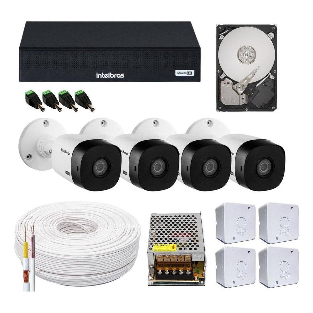 Kit 4 Câmeras Bullet Dvr Intelbras Hd 500G E Sobrepor