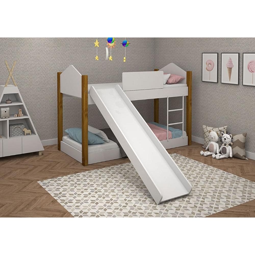 Beliche Infantil/Juvenil Luiza Branco com Pés de Madeira com Escorregador