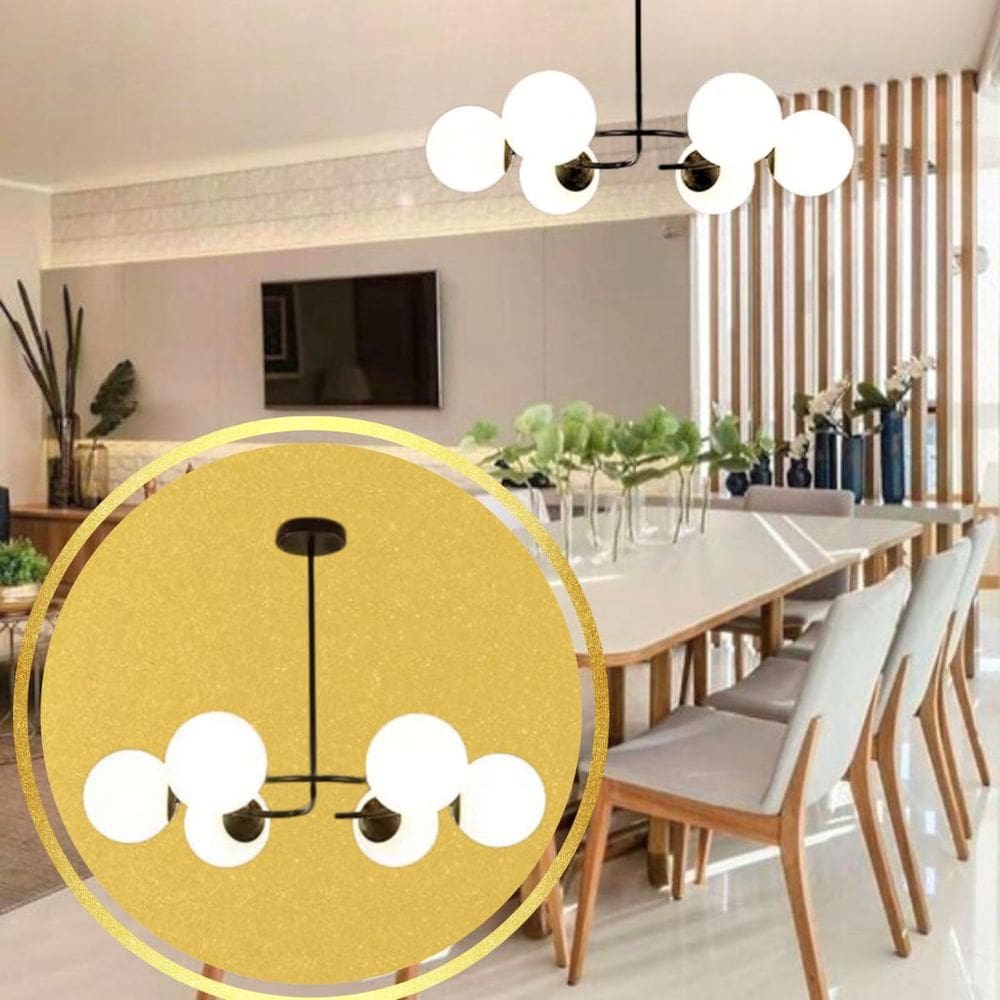 Lustre 75X68Cm Fibonacci Jabuticaba 6 Globos Vidro Metal