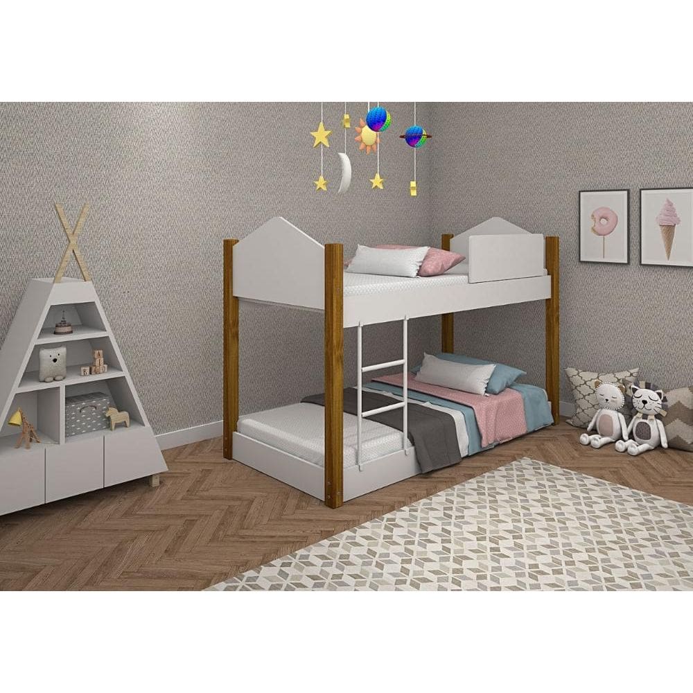 Beliche Infantil/Juvenil Luiza Branco com Pés de Madeira