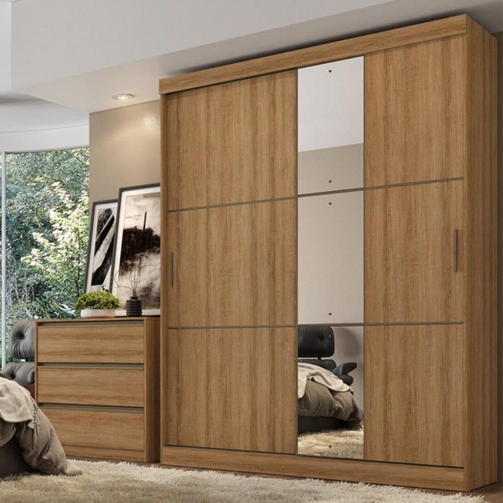 Guarda Roupa Solteiro com Espelho 2 Portas de Correr Comfort Glass THB