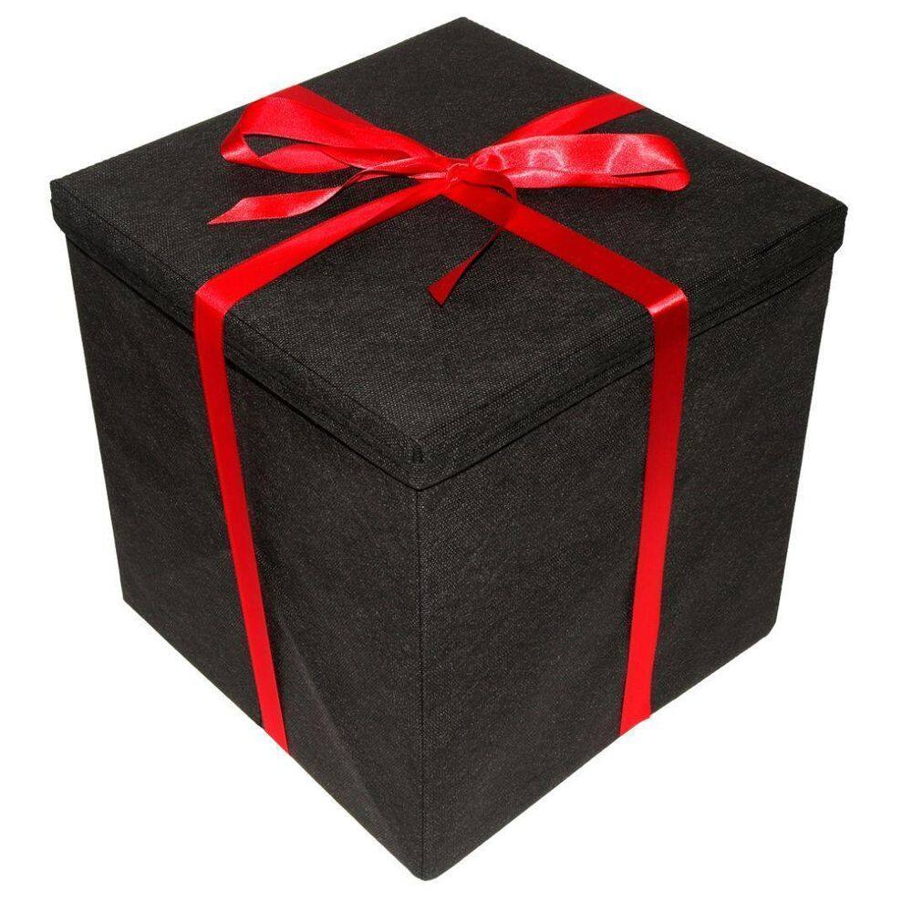 Caixa Premium Para Presente Preta Com Laço Vermelho De Cetim