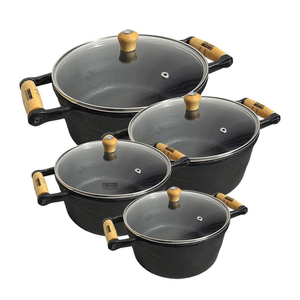 Jogo De 4 Caçarolas De Ferro Panela Ferro Indução Bifeteira