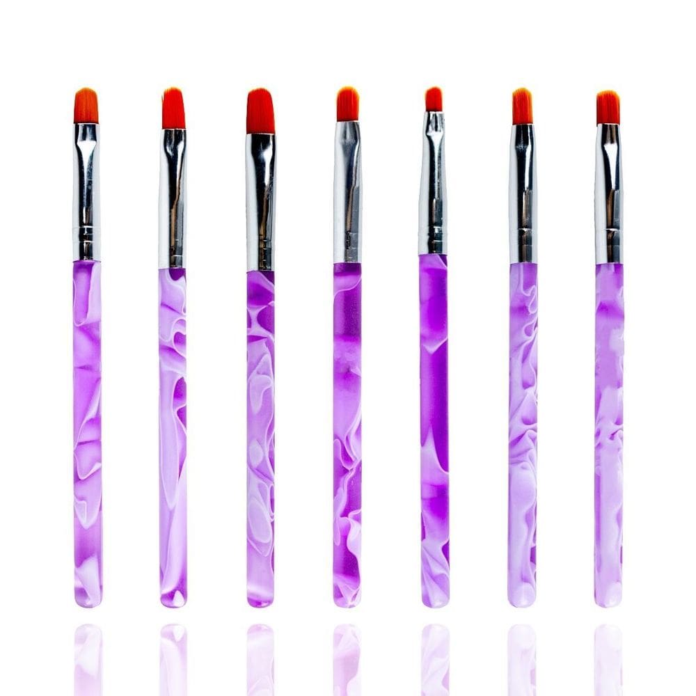 Kit 7 Pincéis Língua De Gato Marmorizado Rosa Manicure Unhas
