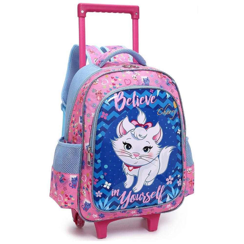 Kit Mochila Com Rodinhas E Lancheira + Estojo Believe Cherry