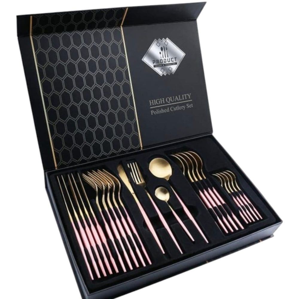 Jogo De Talher Inox Super Luxo Slim Rosa 24 Peças Na Maleta