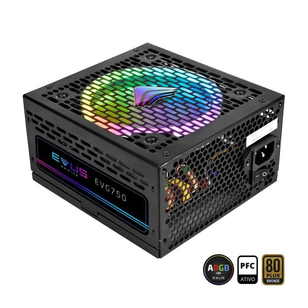 Fonte Atx Gamer Evus Evg750 Argb 750W 80 Plus Bronze