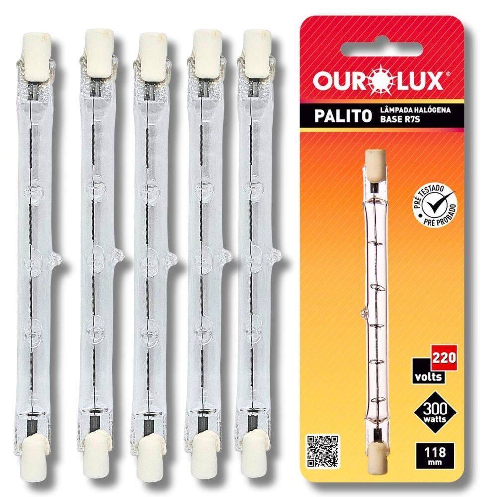 Kit 5 Lâmpadas Halógena Palito 300W 220V J118 Ourolux
