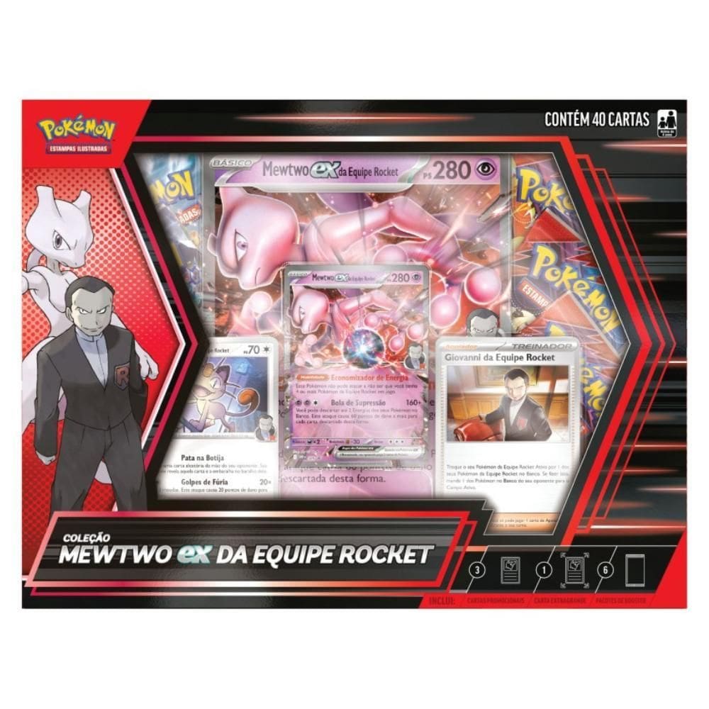Cartas Pokémon Box Coleção Mewtwo Exgiovanni 40 Cards Copag