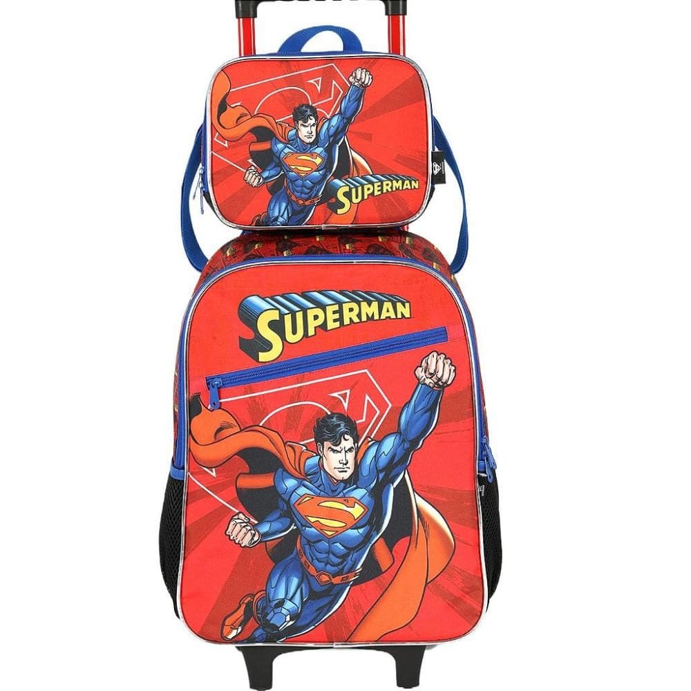 Kit Mochila Lancheira Luxcel SuperMan Vermelho e Preto