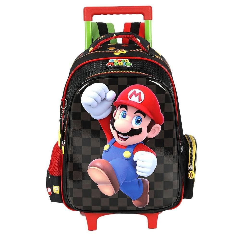 Mochila de Rodinhas Luxcel Com Alça Mario Bros Preto