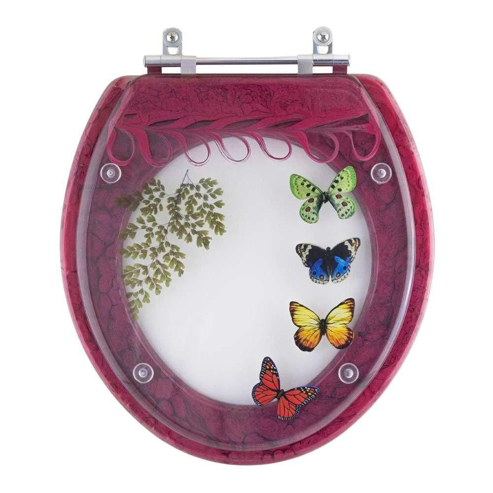 Assento Sanitario Poliester Decorado Borboletas Magenta Flamingo para bacia Incepa 6lpf