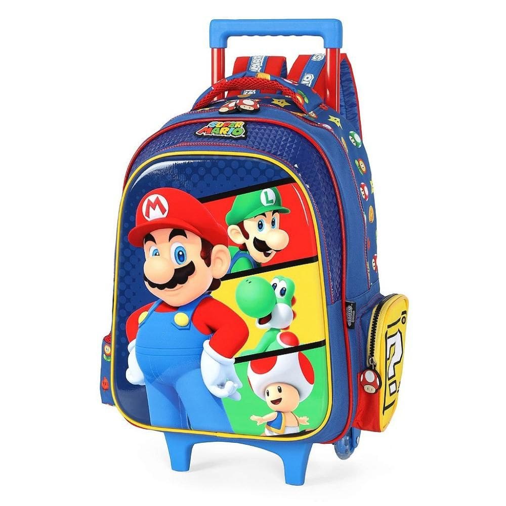 Mochila de Rodinhas Luxcel Com Alça Mario Bros Azul