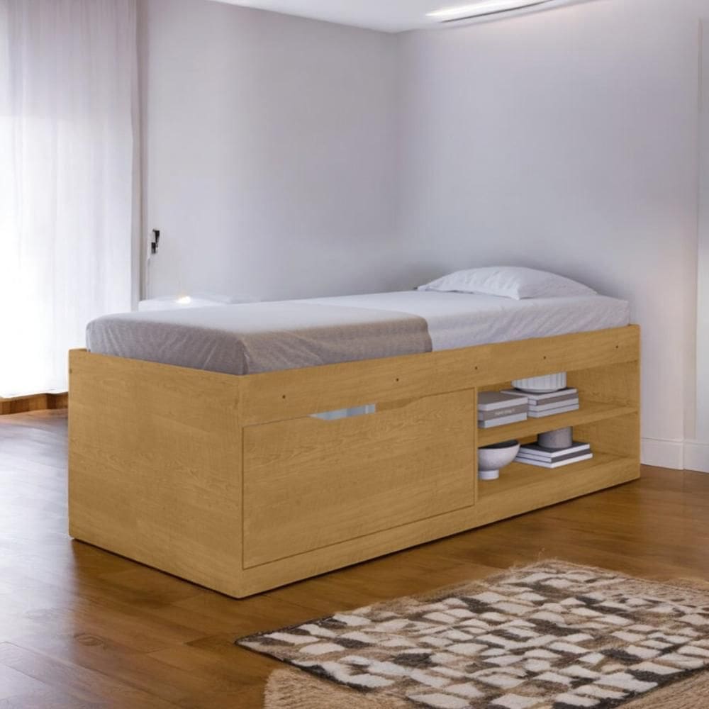 Cama Box Solteiro com Sapateira Penélope Naturalle