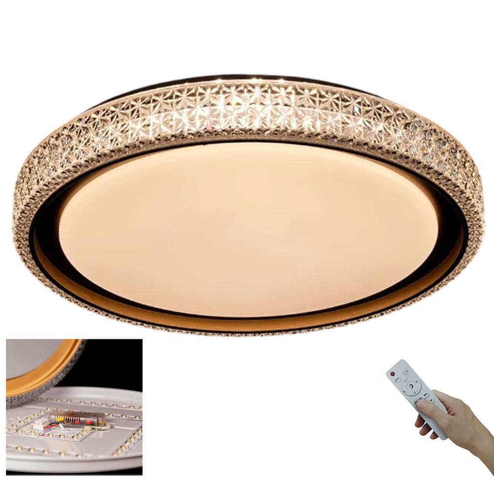 Luminaria Plafon LED 3 Tons Cristal Luxo Controle Casa Loja Trabalho Comercial Residencial Moderno Iluminaçao