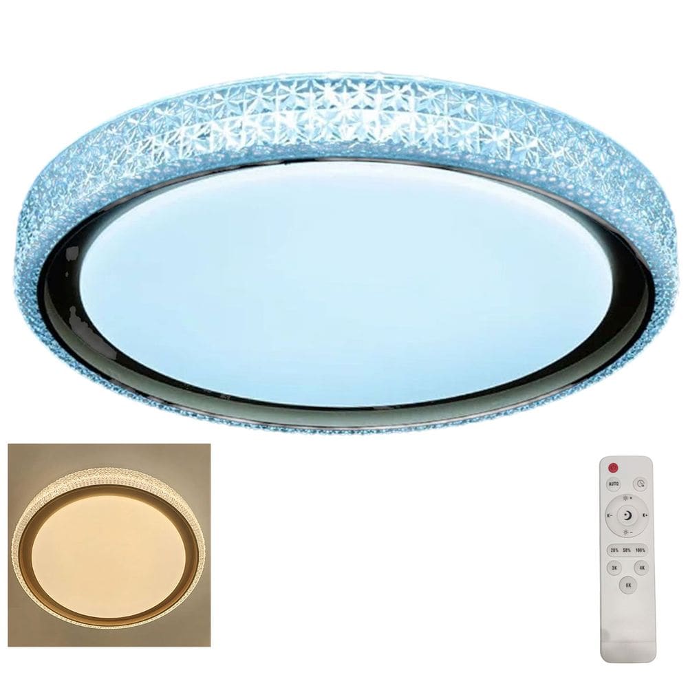 Luminaria Plafon LED 3 Tons Luxo Cristal Controle Remoto Comercial Residencial Iluminaçao Moderno