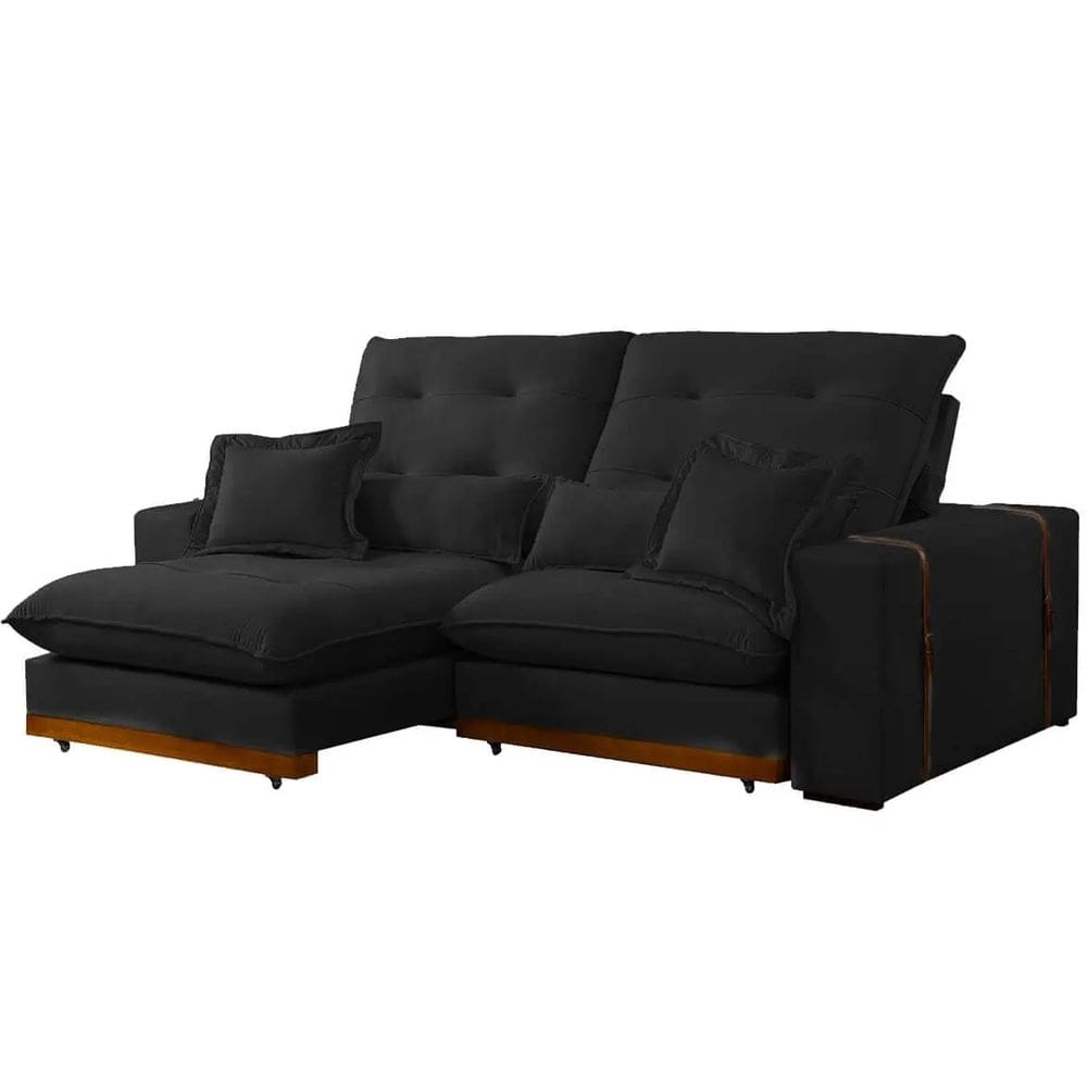 Sofá Toronto 4 Lugares Retrátil e Reclinável 250cm Tecido Veludo Cor Preto