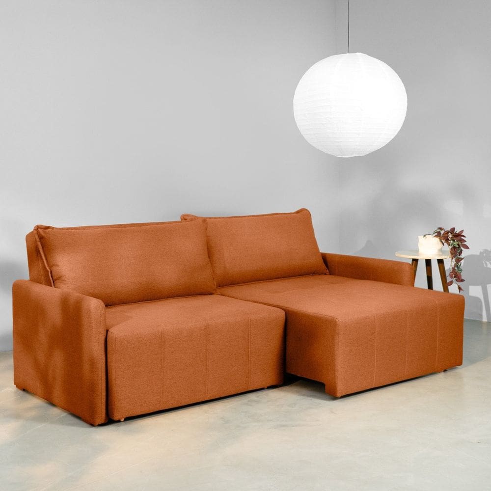 Sofá Cama Retrátil e Reclinável 3 Lugares 250cm em Linho Baraúna Cabecasa Madeiraoriginals Terracota