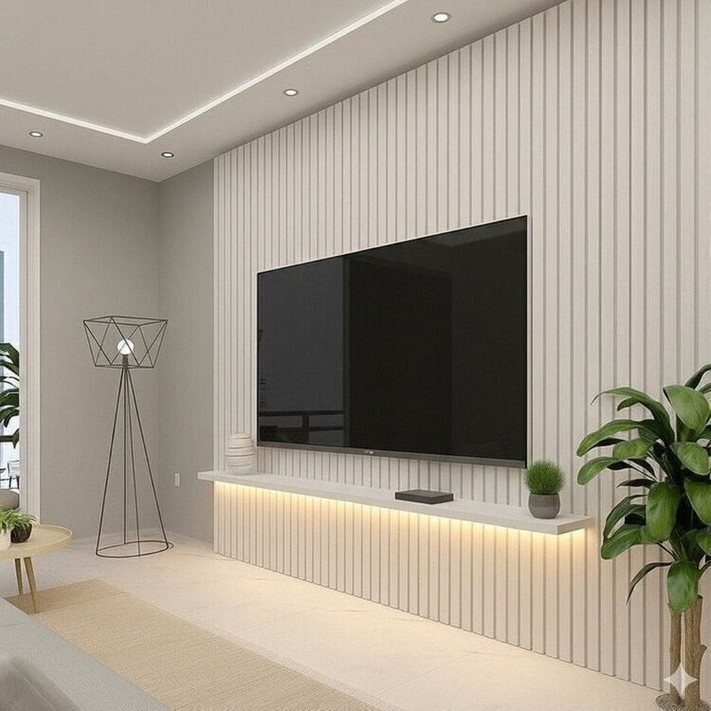 Painel para Tv 90 Polegadas Ripado com Led 280cm 100% Mdf Nobre Off White