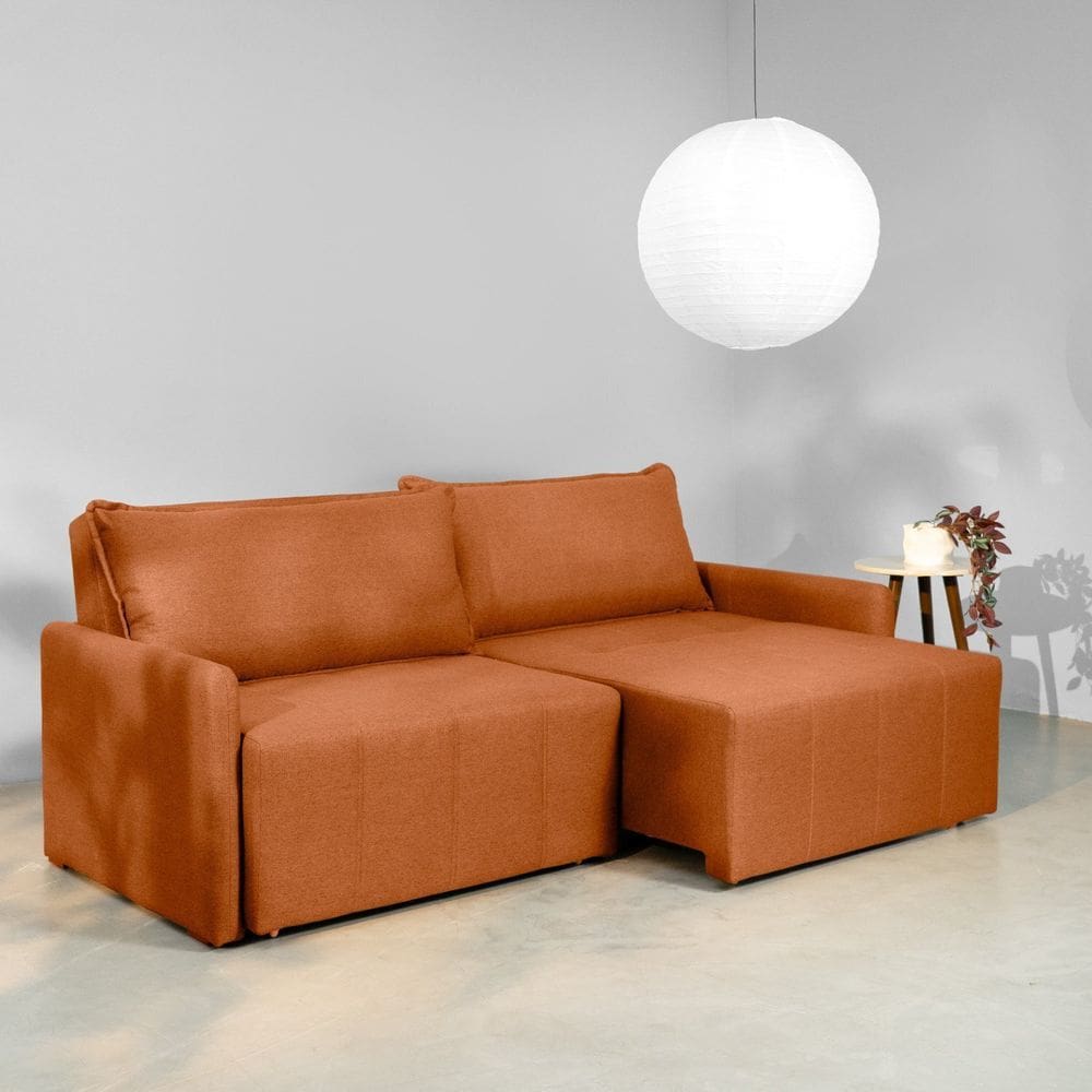 Sofá Cama Retrátil e Reclinável 3 Lugares 200cm em Linho Baraúna Cabecasa Madeiraoriginals Terracota