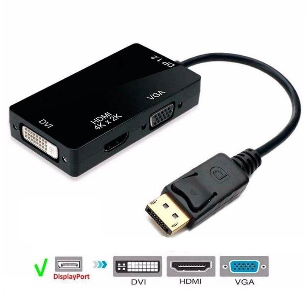Adaptador Displayport x HDMI DVI VGA Fêmea Multiport 3x1 - Preto