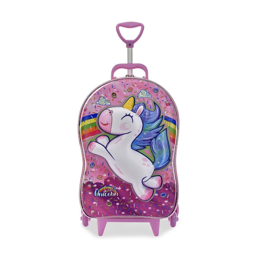Mochila Infantil Feminina 3D Rodas Unicórnio Impermeável