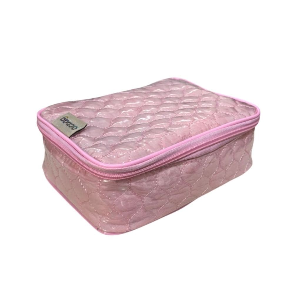 Estojo Escolar Grande Rosa Acolchoado 36 Lapis Canetas Marcadores Maquiagem Organizador Volta Aulas