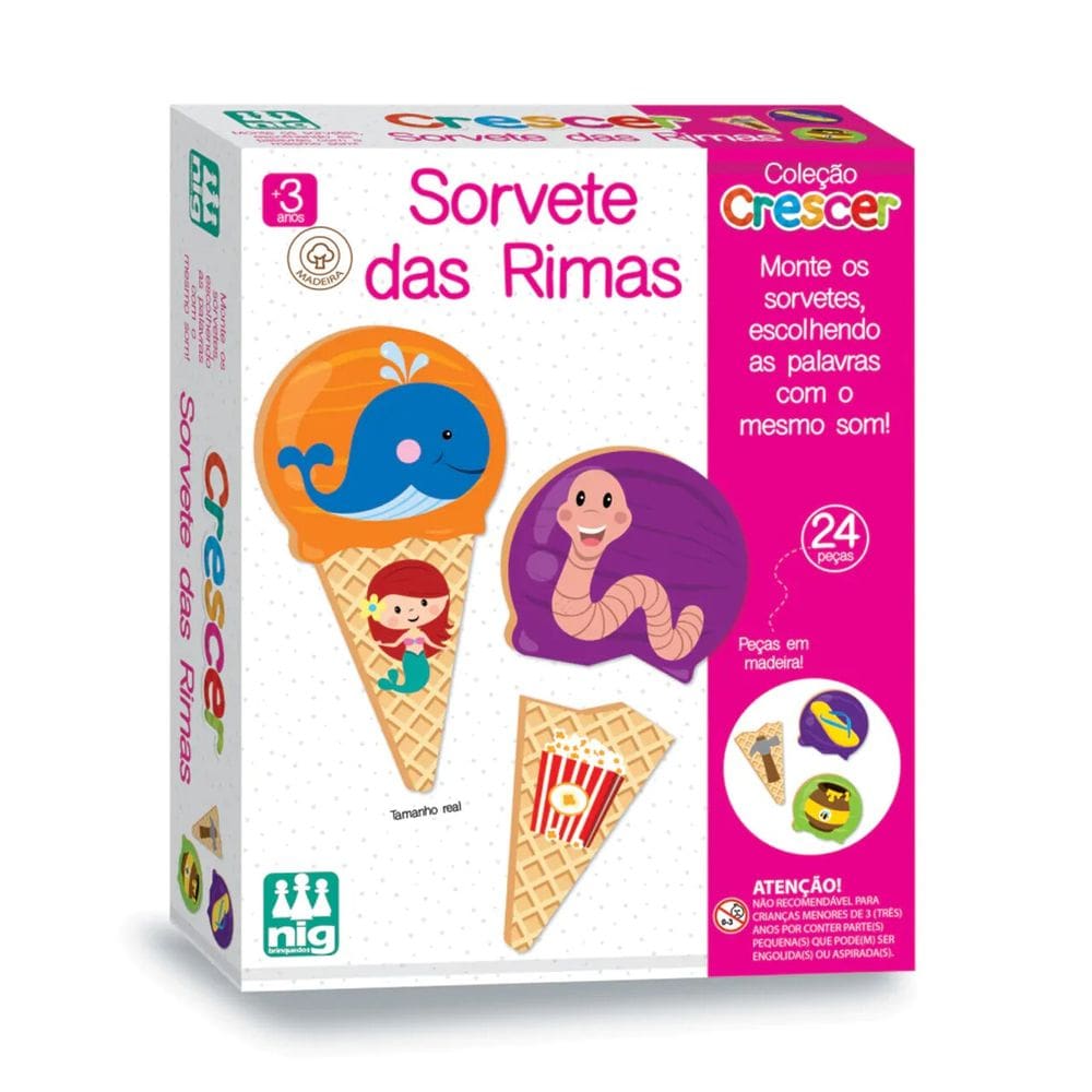 Jogo Infantil Sorvete Das Rimas 24 Peças  Em Madeira - Nig 0455