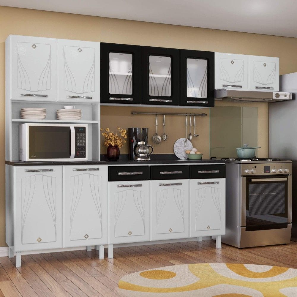 Cozinha de Aço Completa C/ Kit para Micro-Ondas Telasul Star C/ Vidro 4 Peça Preto - Telasul