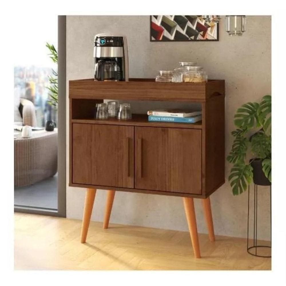 Aparador Café Shot com Portas Pés em Madeira Pinus Canela