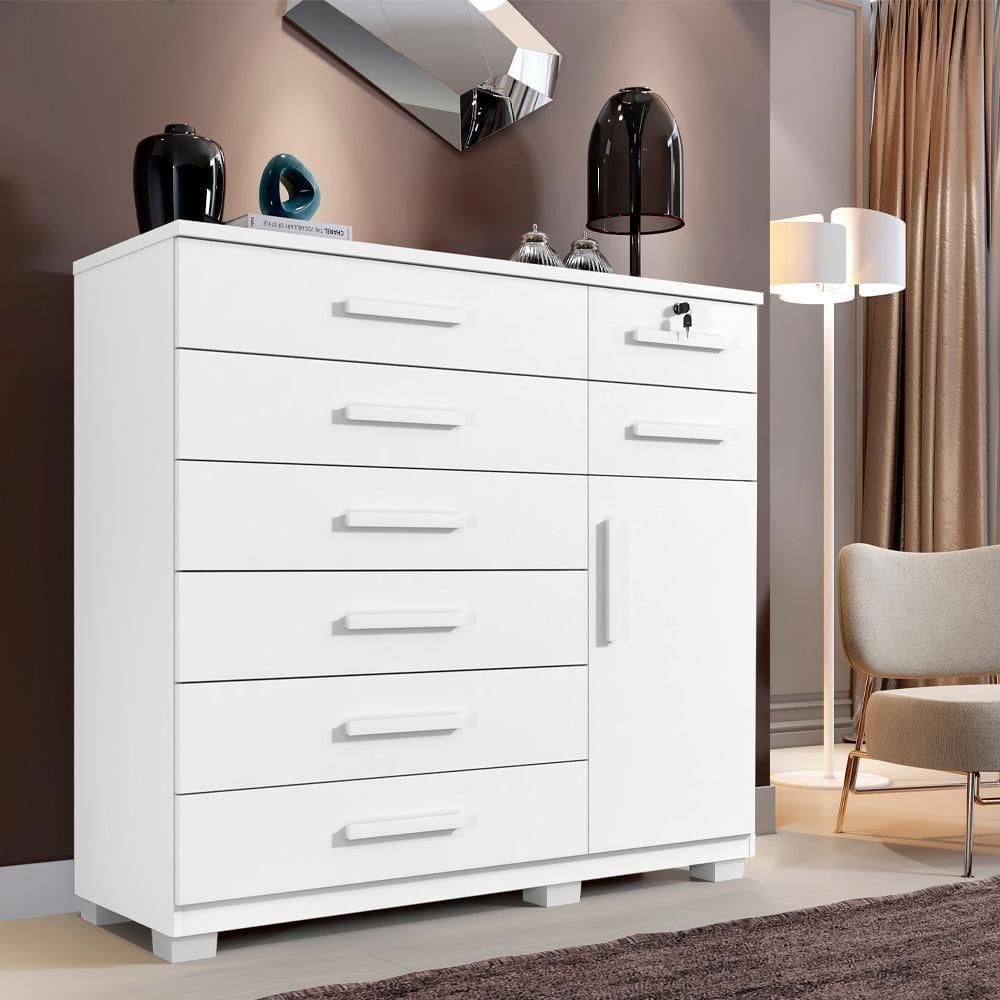 Cômoda Bela Plus 8 Gavetas E 1 Porta Branca