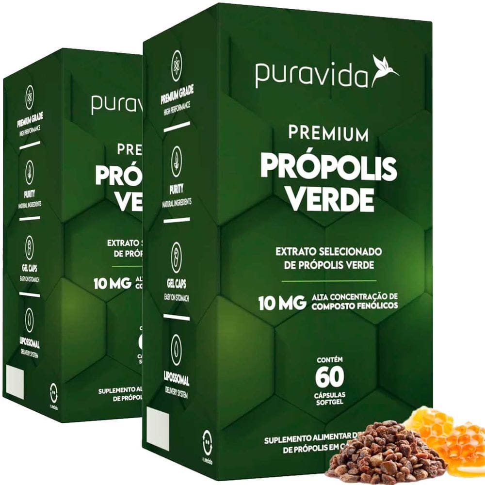 Kit 2x Propolis Verde Premium 60 Cps 10mg Fenólico Pura Vida