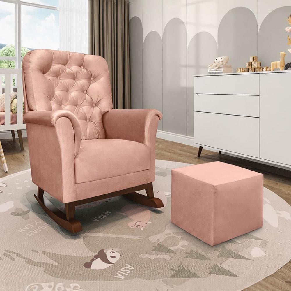 Poltrona de Amamentacao Agatha Canoa com Puff Veludo Phoenix Baby