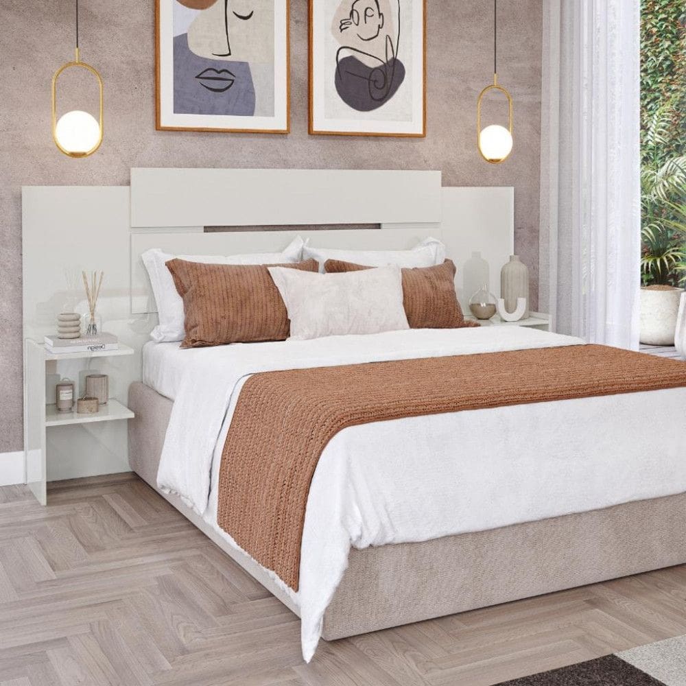 Cabeceira Casal Extensivel com 2 Prateleiras Lateral em MDF Mila Panan