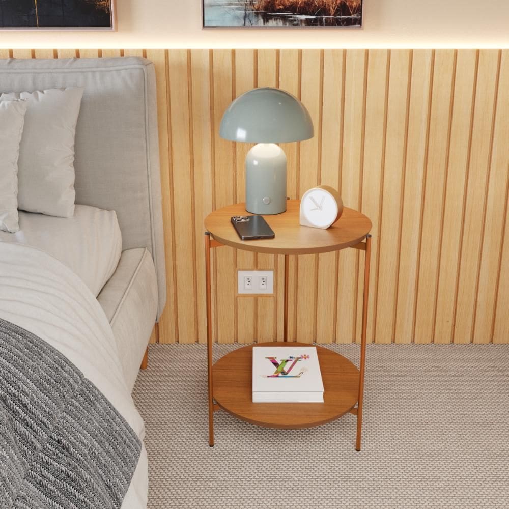 Mesa De Apoio Lateral Nina Nature Com Pés de Ferro Bronze