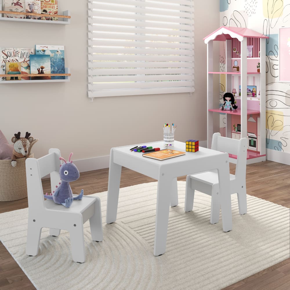 Conjunto de Mesa Infantil com 2 cadeiras MDF Helena Branco Brilho