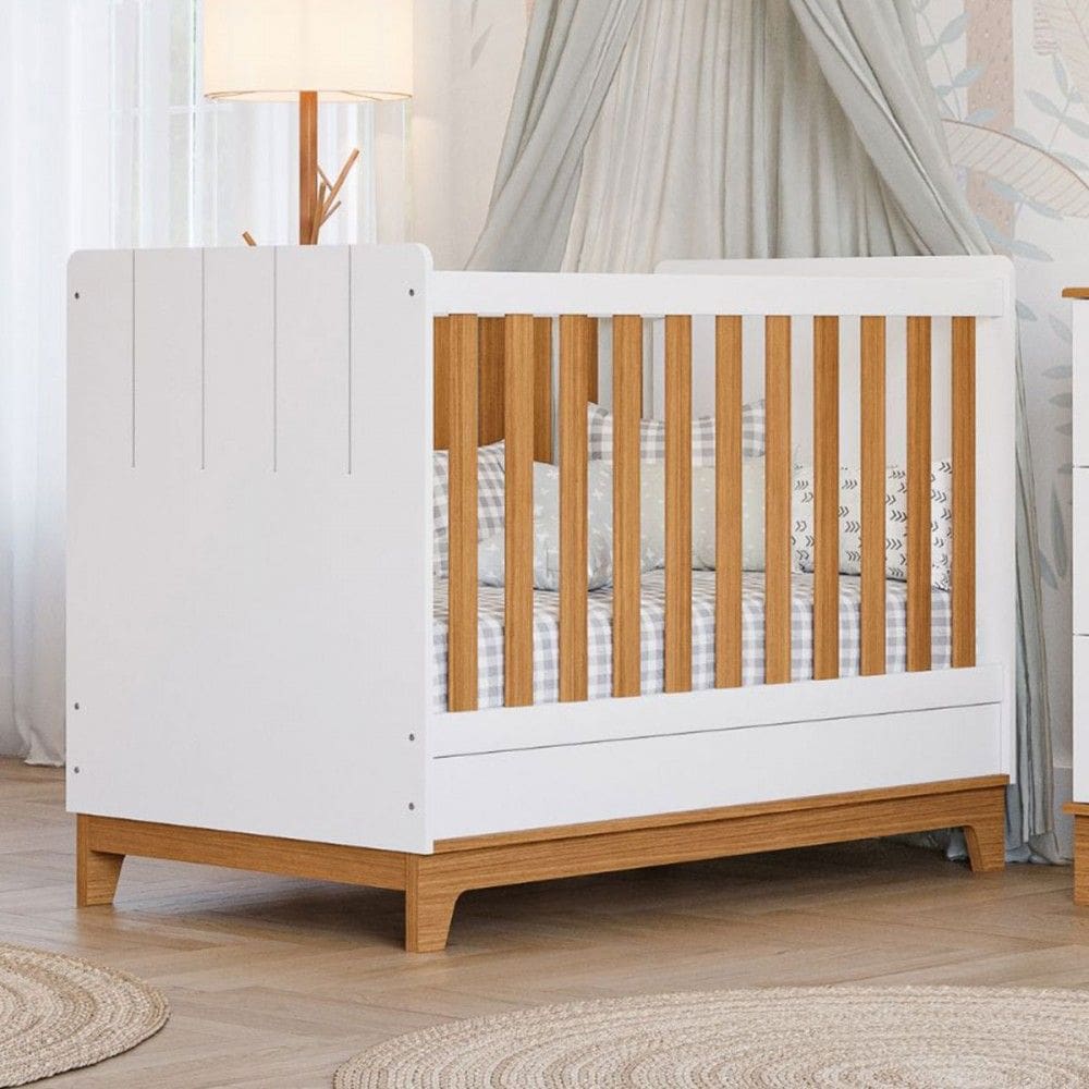 Berço Biscoito 100% Mdf Branco Acetinado/Natural - Permóbili