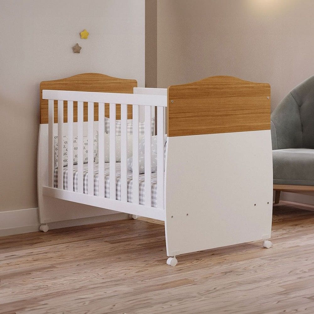 Berço Mini Cama Conforto 100% Mdf Natural/Branco - Permóbili