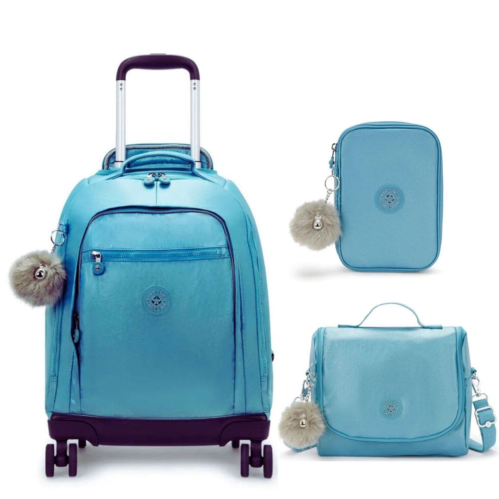 Kipling Mochila de Rodinha+Lancheira+Estojo Azul Metalic Kit