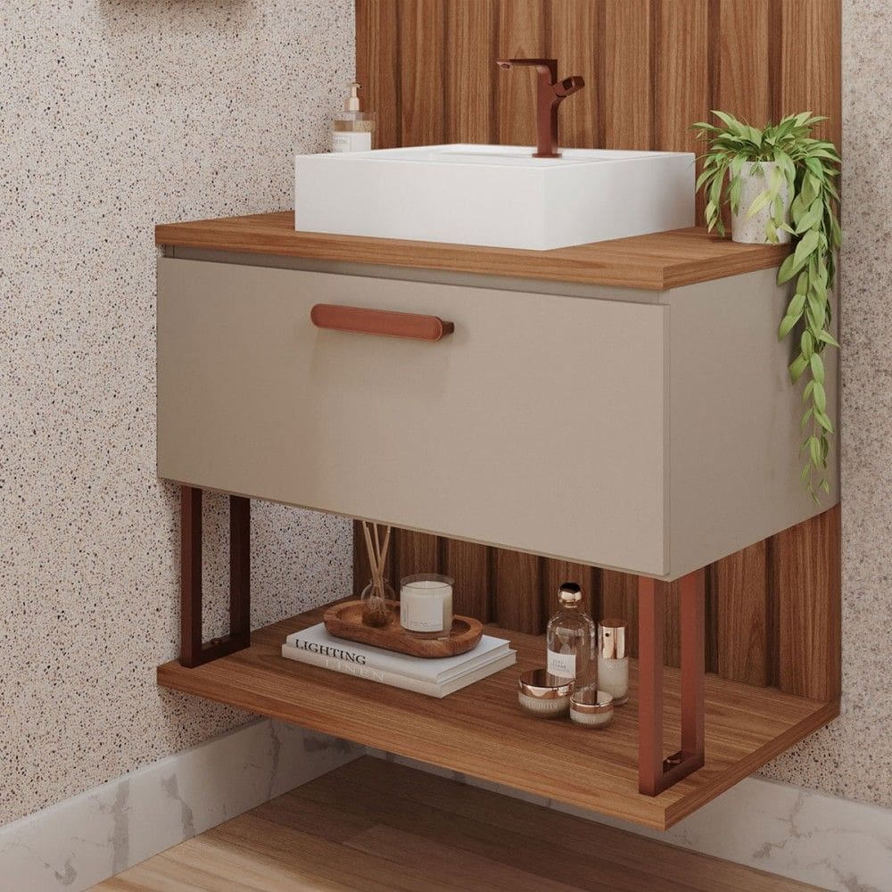 Armário de Banheiro Duna 80 Cm 1 Porta 100% Mdf Cappuccino/Freijó - Mgm Móveis