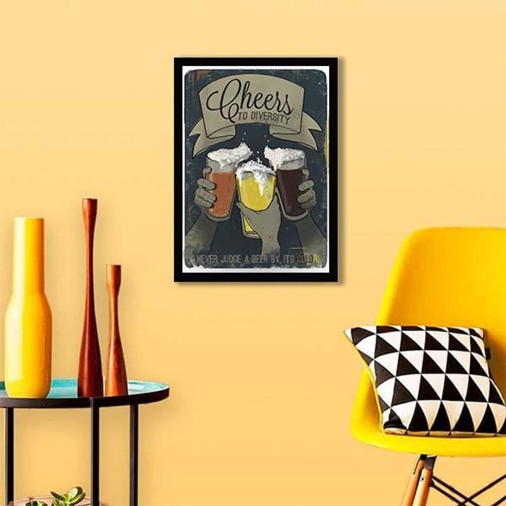 Quadro Beer Cheers - Um  A Diversidade 24X18Cm - Com Vidro