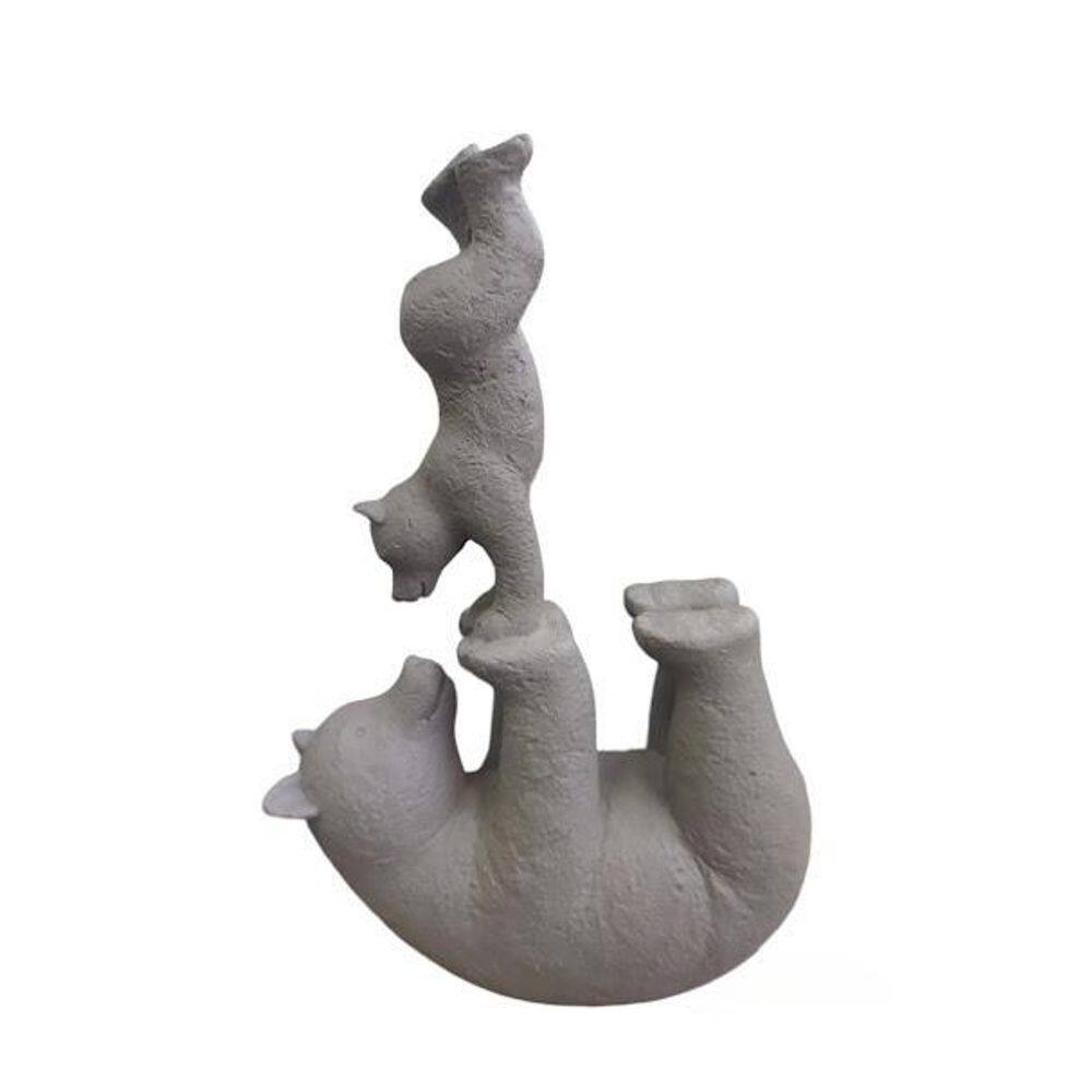 Escultura Mãe Urso E Seu Filhote Estatueta Decorativa Cinza