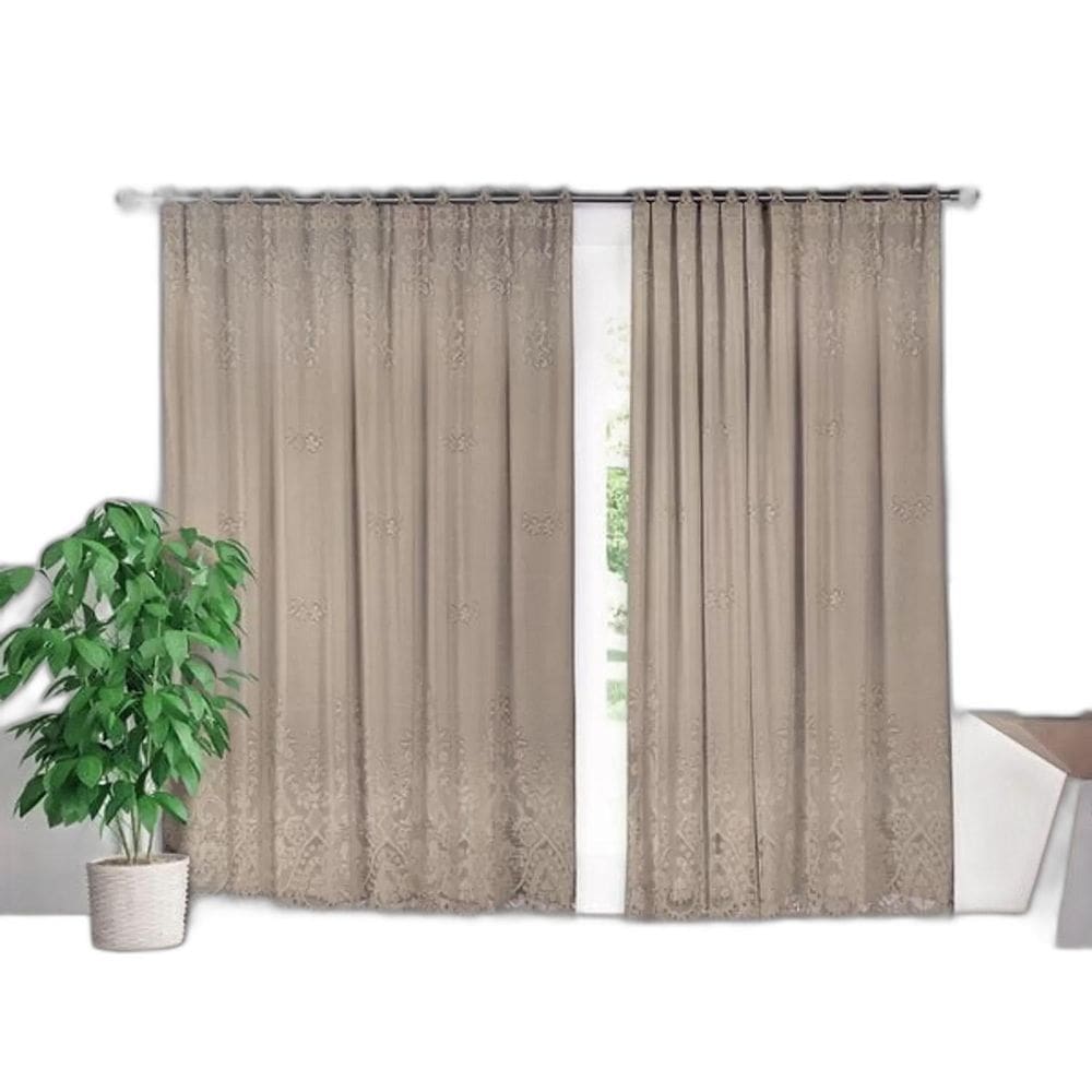 Cortina Marrom Renda Com Forro Sala Quarto 3,00Largx1,80 Alt