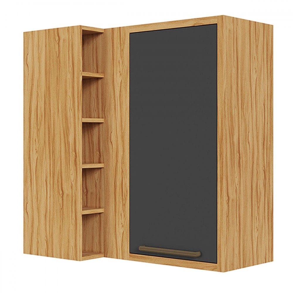 Armário Aéreo Cozinha de Canto 1 Porta 1 Prateleira 100% Mdf Amêndoa/Cinza - Rio Doce