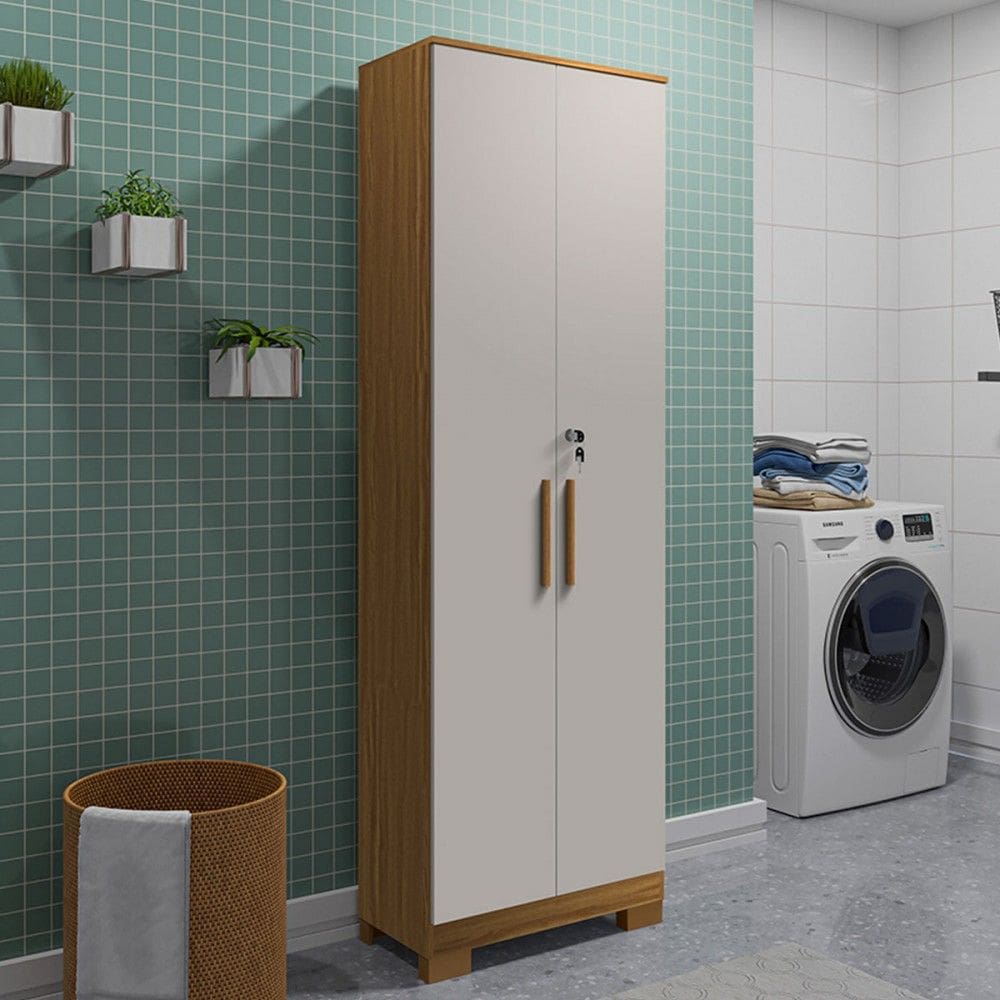 Armário Multiuso Prisma 2 Portas 100% Mdf Amêndoa/Off White - Rio Doce