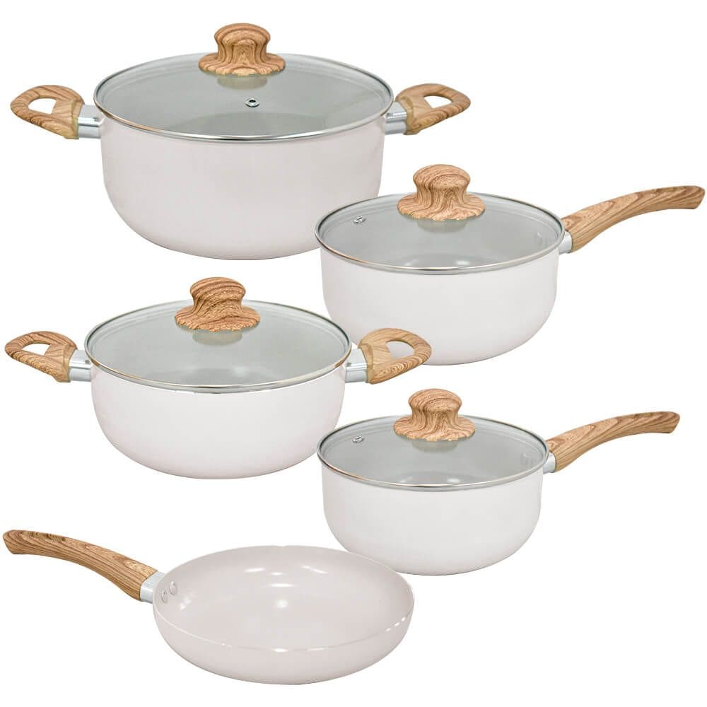 Jogo de Panelas de Indução Antiaderente Cerâmica Bege Cairo 5 peças - Hauskraft Premium